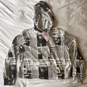 Eras Tour newspaper print hoodie long-sleeve Reputation Era vibe, size Medium